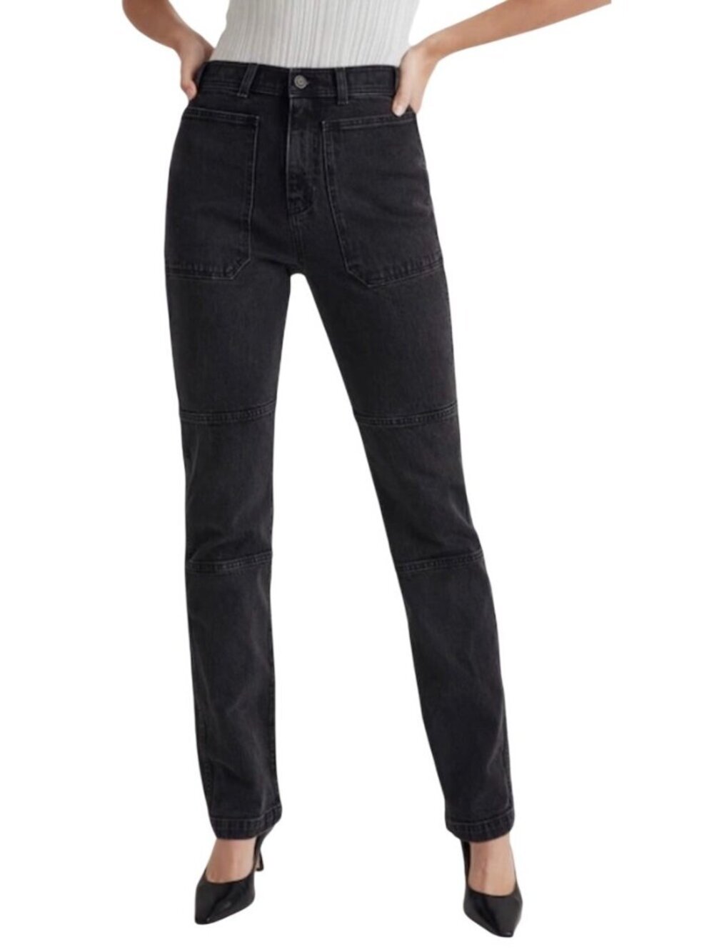 Madewell 90s Straight patch pocket Cargo Jeans washed Black Denim Size 27 - Picture 1 of 11